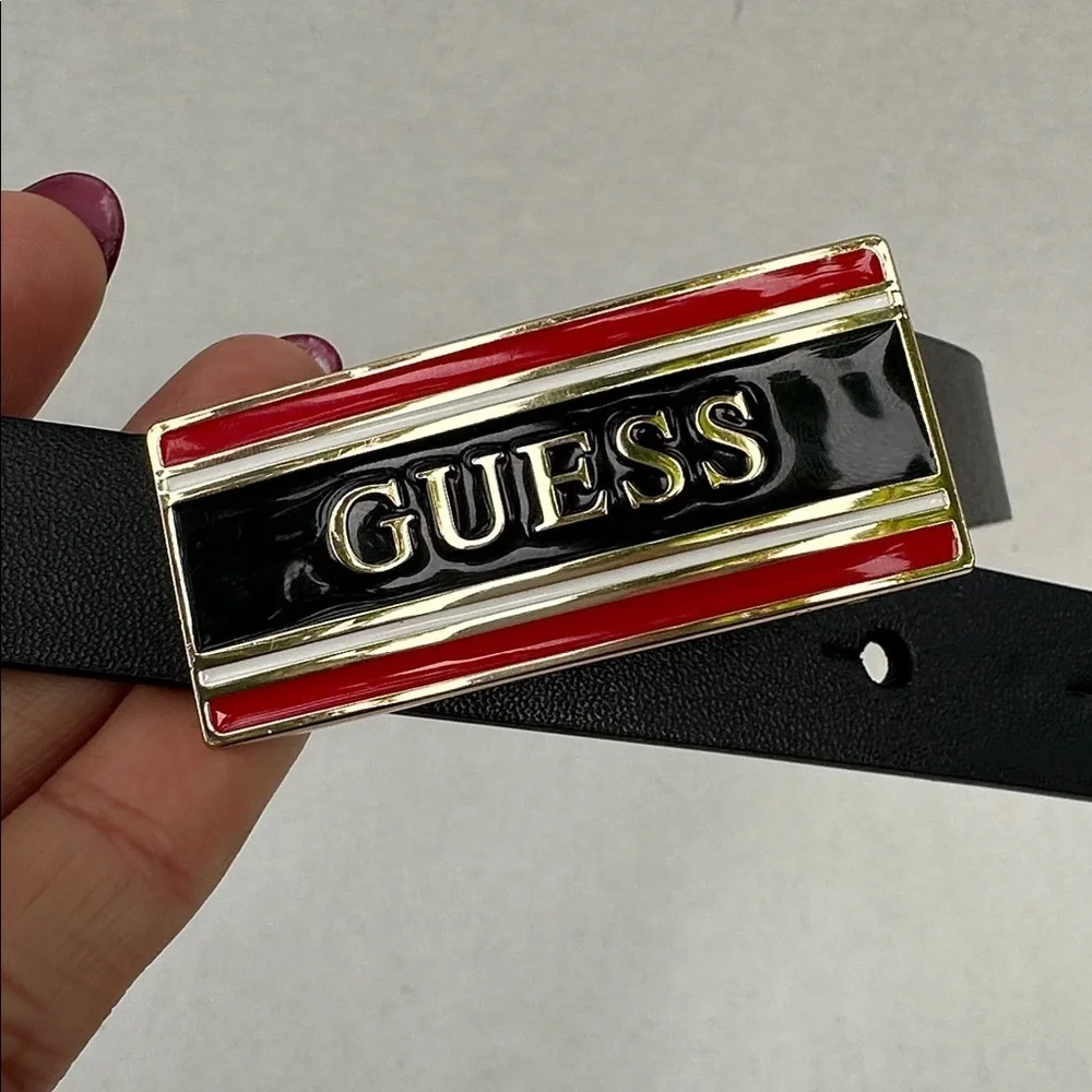 New Guess Women’s Black Belt with Red Accent